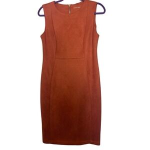 Calvin Klein Rust Orange Sheath Dress Size 8 Sleeveless Career Work Midi Sueded